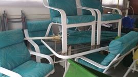 Patio set with umbrella, other patio furniture