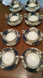 Double handled soup cups, nice glass and porcelain pieces throughout