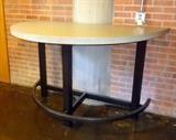 Custom Made Industrial Style Half Moon Bar Table with Stone Top, Heavy Metal Base, Very Heavy, 41.75"T x 70"W x 43"D