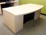 Double Pedestal Bow Front Desk, 29.25"T x 72"W x 40.25"D