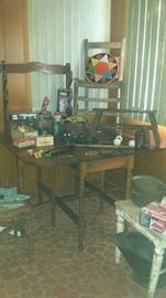 Gateleg table, wall mount gun rack, wooden salesman sample or toy ironing board, & more.