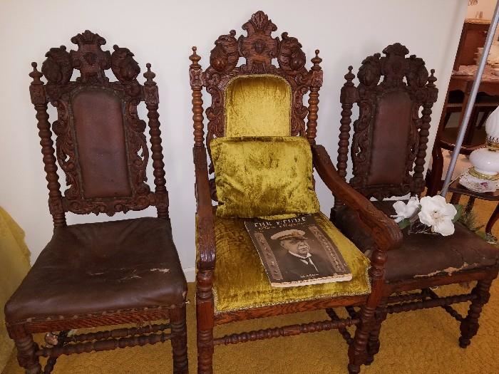 Antique English Baroque Revival hand carved chairs used as pulpit chairs at Wesley Chapel Church in Dooly County