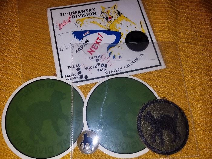 WWII  81st Infantry Division Wildcat "Japan Next!" Sticker & Wildcat decals, patch, & pin.