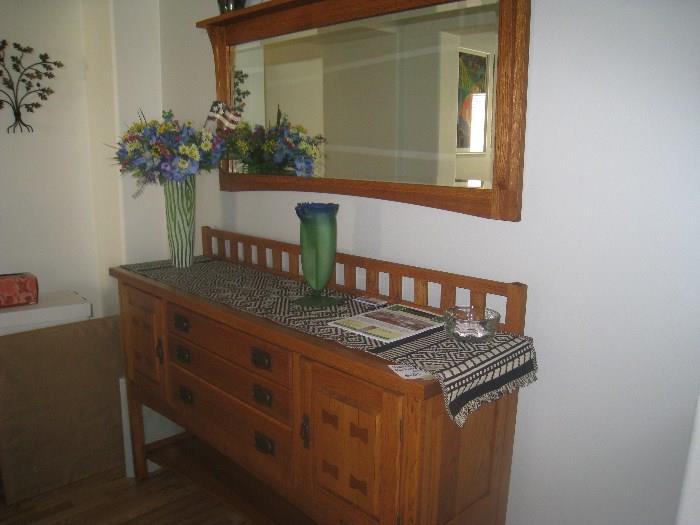 Richardson Brothers Handmade Custom Designed Buffet and Mirror with cedar lining, metal pulls and exquisite details.