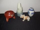 indian pottery, stone figure, more
