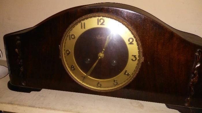 Vintage "Beka" European Art Deco Tambour Clock. Winding Key and Pendulum.