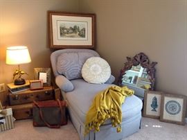 Chaise lounge and vintage luggage sold