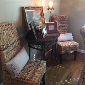 Chairs, wicker table and oil painting have sold