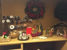 Wrapping supplies and Christmas decor