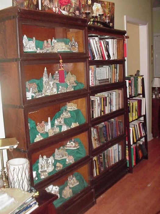 5-shelf barrister bookcases with glass doors--inside David Winter Cottages and books