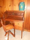 Childs vintage roll  top desk and chair
