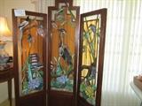 Preston Glass Studio stained glass art 3 panel screen