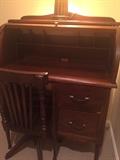 Inside view of roll-top desk and chair - child's size