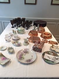 Lenox glassware, red chargers, porcelain china pieces and more!