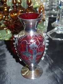 Red and silver vase