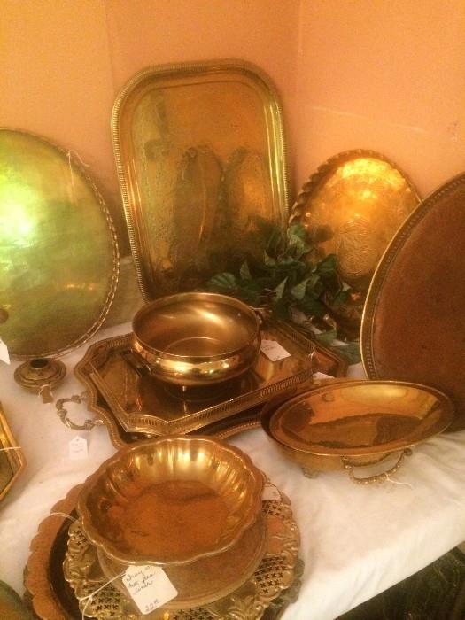 Brass serving pieces & trays