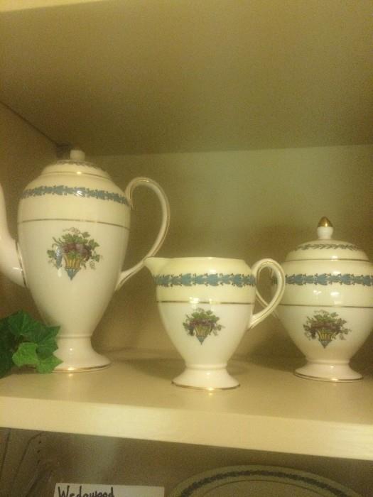 Wedgwood "Appledore" teapot, creamer, & sugar