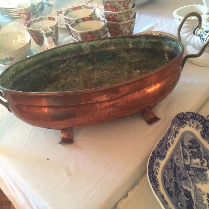 Vintage oval copper server with handles