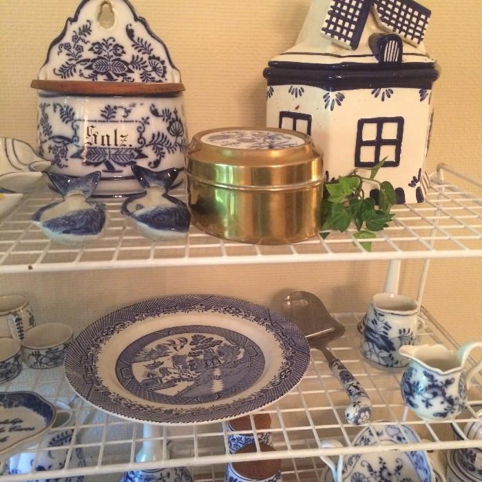 Delft, Blue Willow, Meissen, and other blue & white items