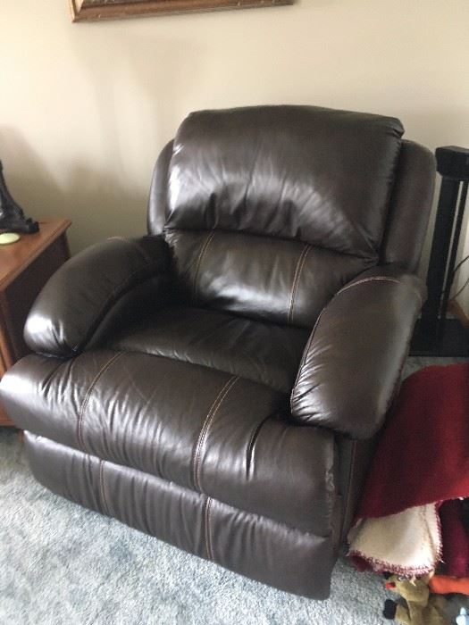 1 of 2 dark brown leather recliners