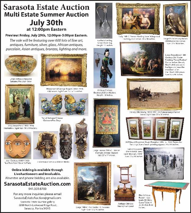 Huge July 30th Summer Auction in Sarasota, FL starts on 7/30/2016