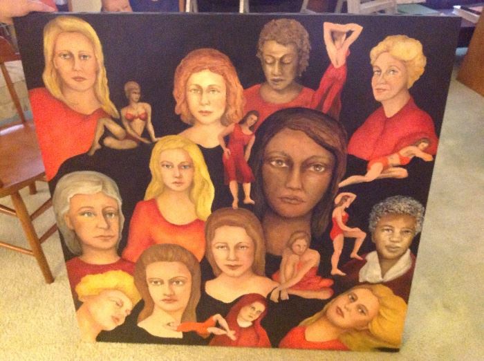 Multifaceted take on ladies from all time frames of life.   Oil on canvas.  