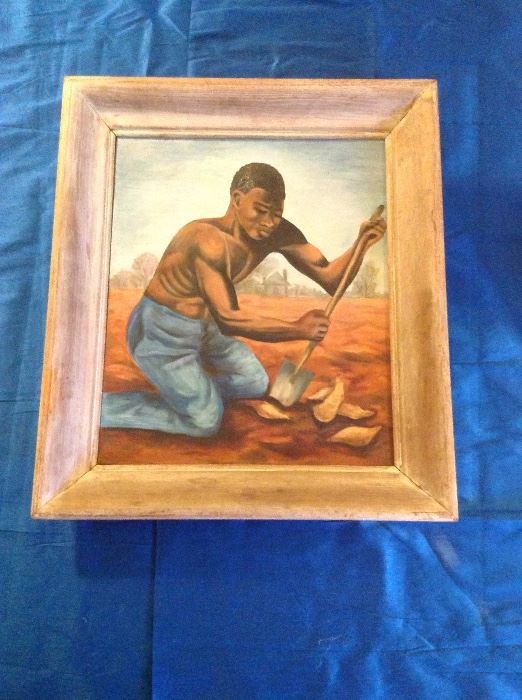 The second work of the artist.   Subject. Matter of a young man digging potatoes in the field.   Very representative of the mans struggles in life 