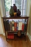 Decorative vases. Beautiful wood and metal bookshelf. Oneida pitcher and plate. 