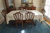 Antique dining set. Dining table with six chairs. Table is in good condition. Antique Buffet and China Cabinet. 