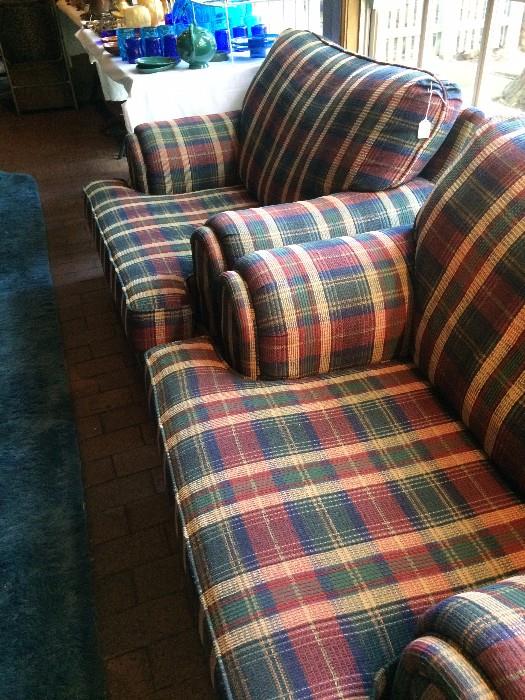 Two over-stuffed club chairs (with matching ottoman)