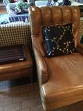 Tan leather chair & ottoman