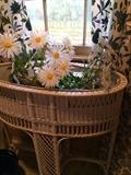 Oval white wicker planter