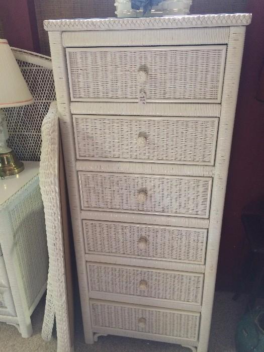 White wicker 6-drawer lingerie chest from a Greenbriar Lake estate