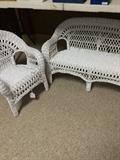 Child's white wicker chair and settee