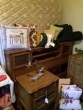 Fruitwood provincial bed with matching nightstand and dresser