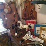 Vintage child's chaps, vest, boots, and toy guns