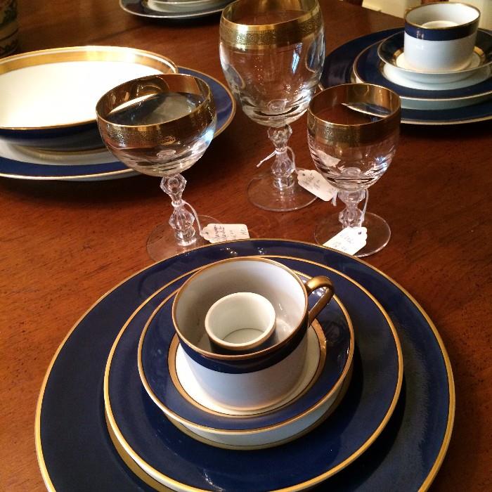 Gold trimmed dishes and stemware