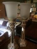 Pair of mirrored lamps with frosted globes