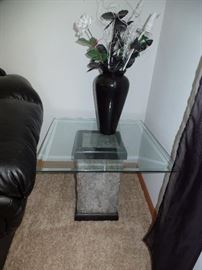 2 of 2 matching stone and glass side tables