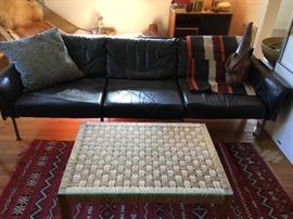 Sofa, black leather and black-painted birch maufacturer Haimi, designer Yrjo Kukkapuro, designed in 1963, made in Finland. Name of design - Ateljee.