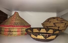 This house is built, I mean filled, with stunning examples of vintage Native American and Asian baskets.