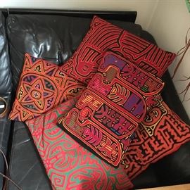 Pillows, Mola - unique and beautiful ethnic textile art. These are vintage examples from the 1970s and 1980s. Kuna Indians of San Blas.