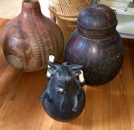 Gourd containers and funky cattle 