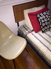 Eames fiberglass shell chair and Knoll twin bed