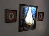 Vintage mirror, pair of silhouettes