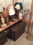 Vintage Hartmann suitcases, antique lamps 