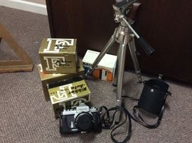 Tripod, vintage photo lenses