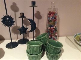 Assorted ceramics, decorative candlesticks, vintage marble collection 