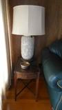Pair Asian pierced lamps ~ Pair of carved end tables