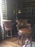 Pair of Maitland Smith Leather Swivel Bar Stools. 